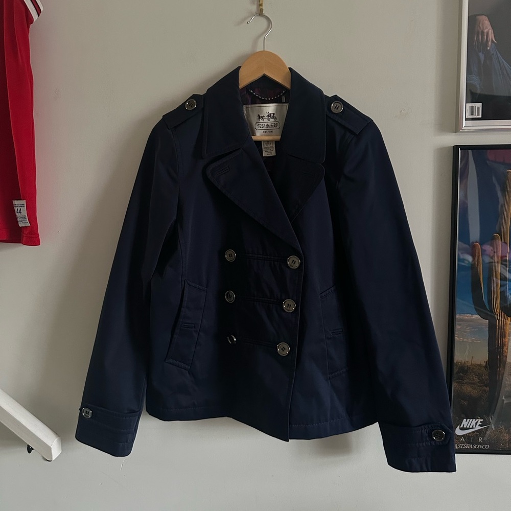 coach navy designer button down jacket 🪬